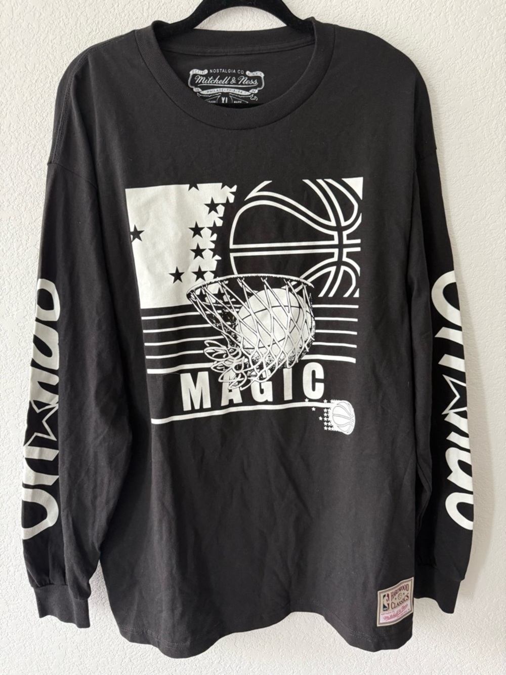 Mitchell & Ness Black Orlando Magic Graphic Long Sleeve Shirt XL Oversized